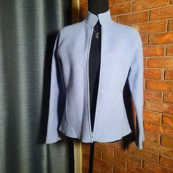 Eileen Fisher Jackets & Blazers - Eileen Fisher Boiled Wool Zip Collared Petite Jacket Boxy Blue - Size PS